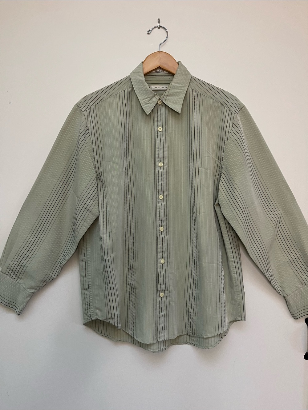 Geoffrey Beene Sage Green Striped Button-Down Shirt
